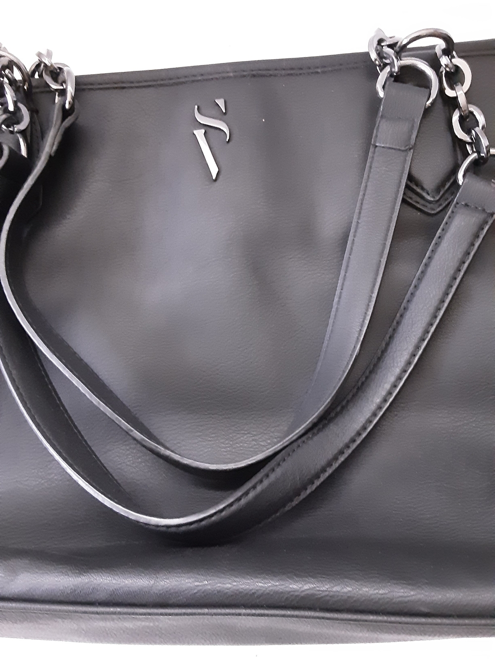 Simply Vera Vera Wang Black Faux-Leather Tote with Chain Straps